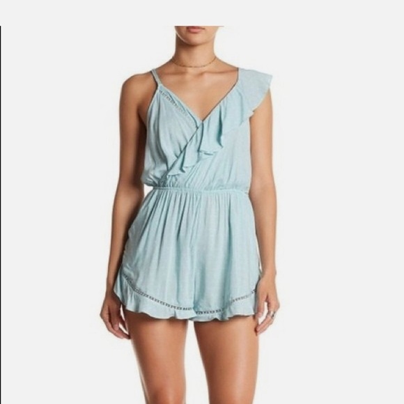 Free people intimately Light Blue Ruffle Romper Sz S ruffle girls